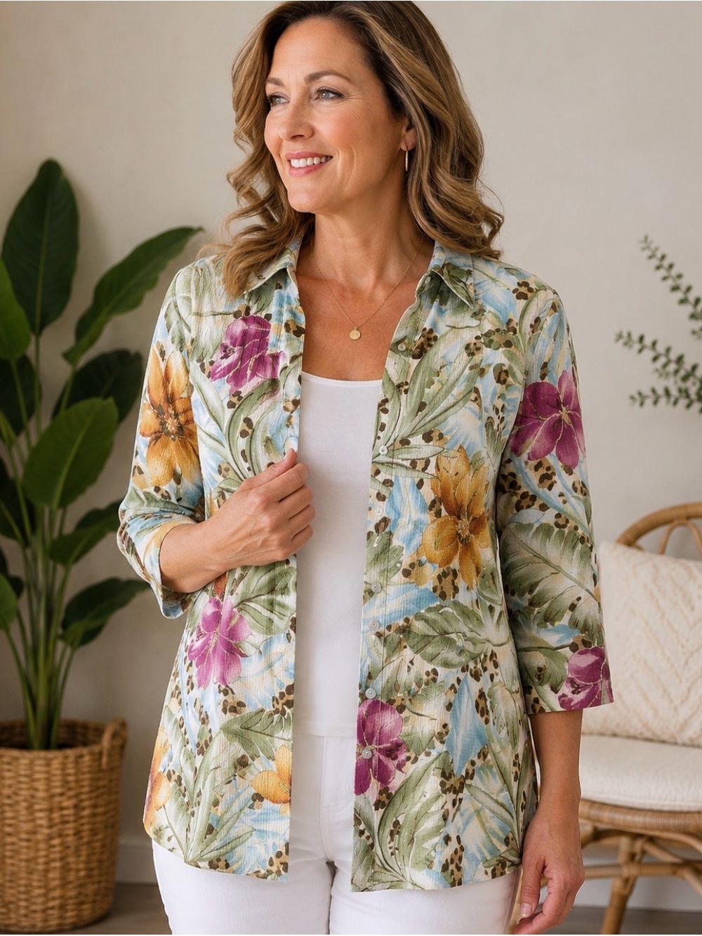 💐Alfred Dunner Floral Button-Front Jacket - Pink, Yellow, Green, Blue
